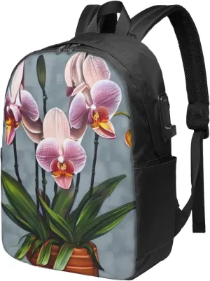 vacsAX Durable Ergonomic Backpack With - Large Capacity With USB Ports - Perfect For Women Men Blooming Orchids