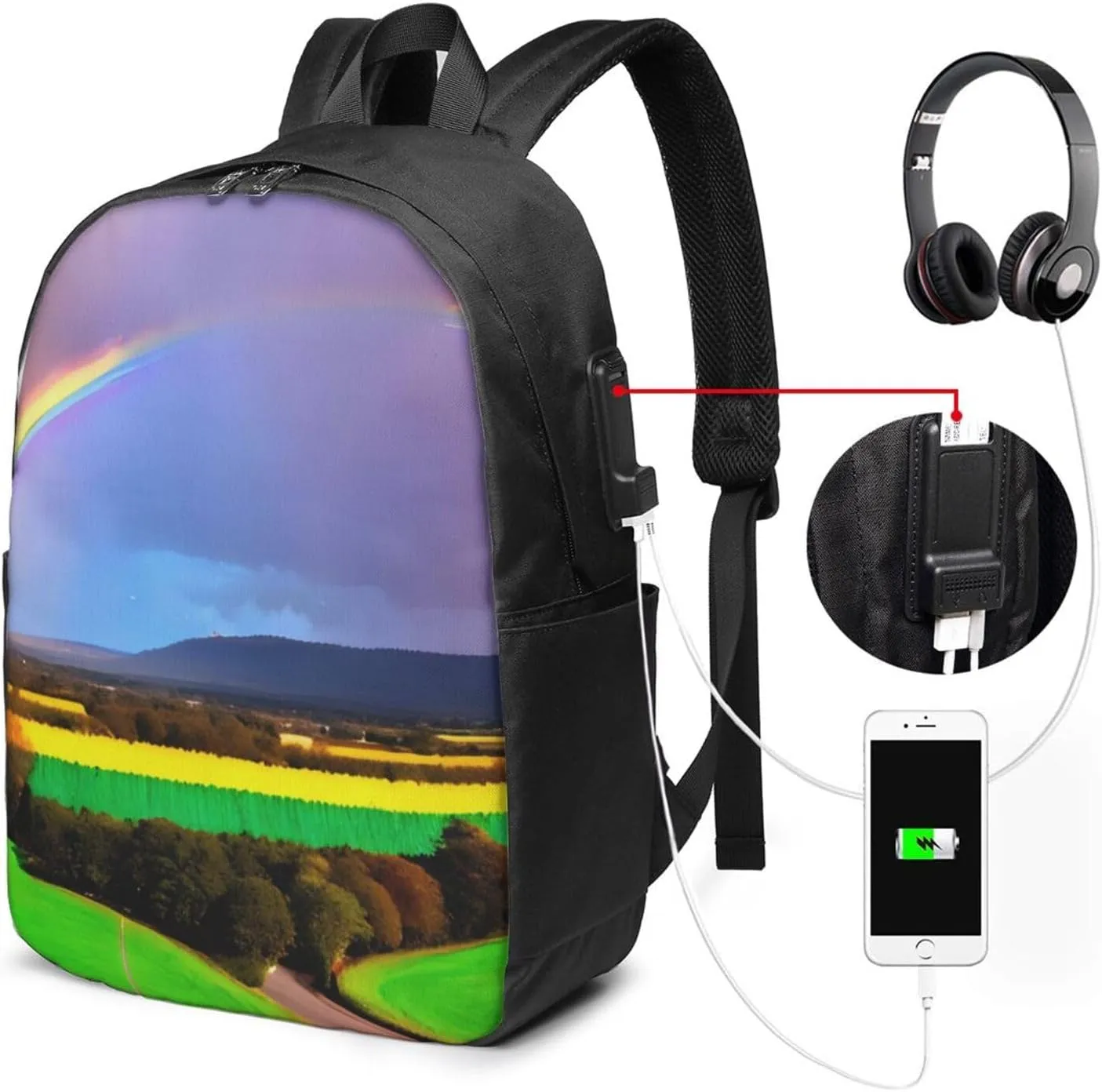 vacsAX Durable Ergonomic Backpack With - Large Capacity With USB Ports - Perfect For Women Men Evening Rainbow