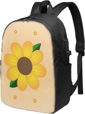 vacsAX Durable Ergonomic Backpack With - Large Capacity With USB Ports - Perfect For Women Men Golden Sunflower