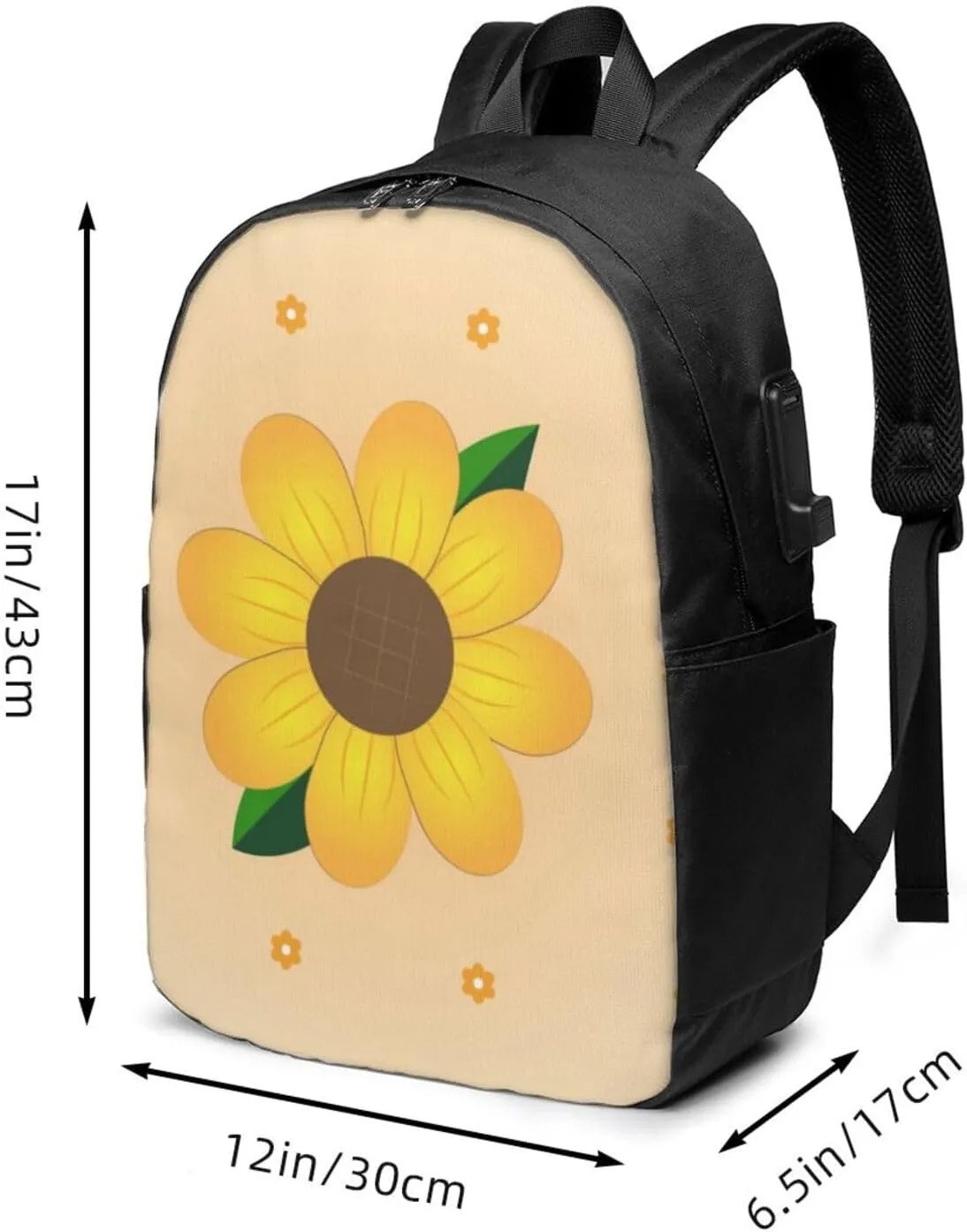 vacsAX Durable Ergonomic Backpack With - Large Capacity With USB Ports - Perfect For Women Men Golden Sunflower