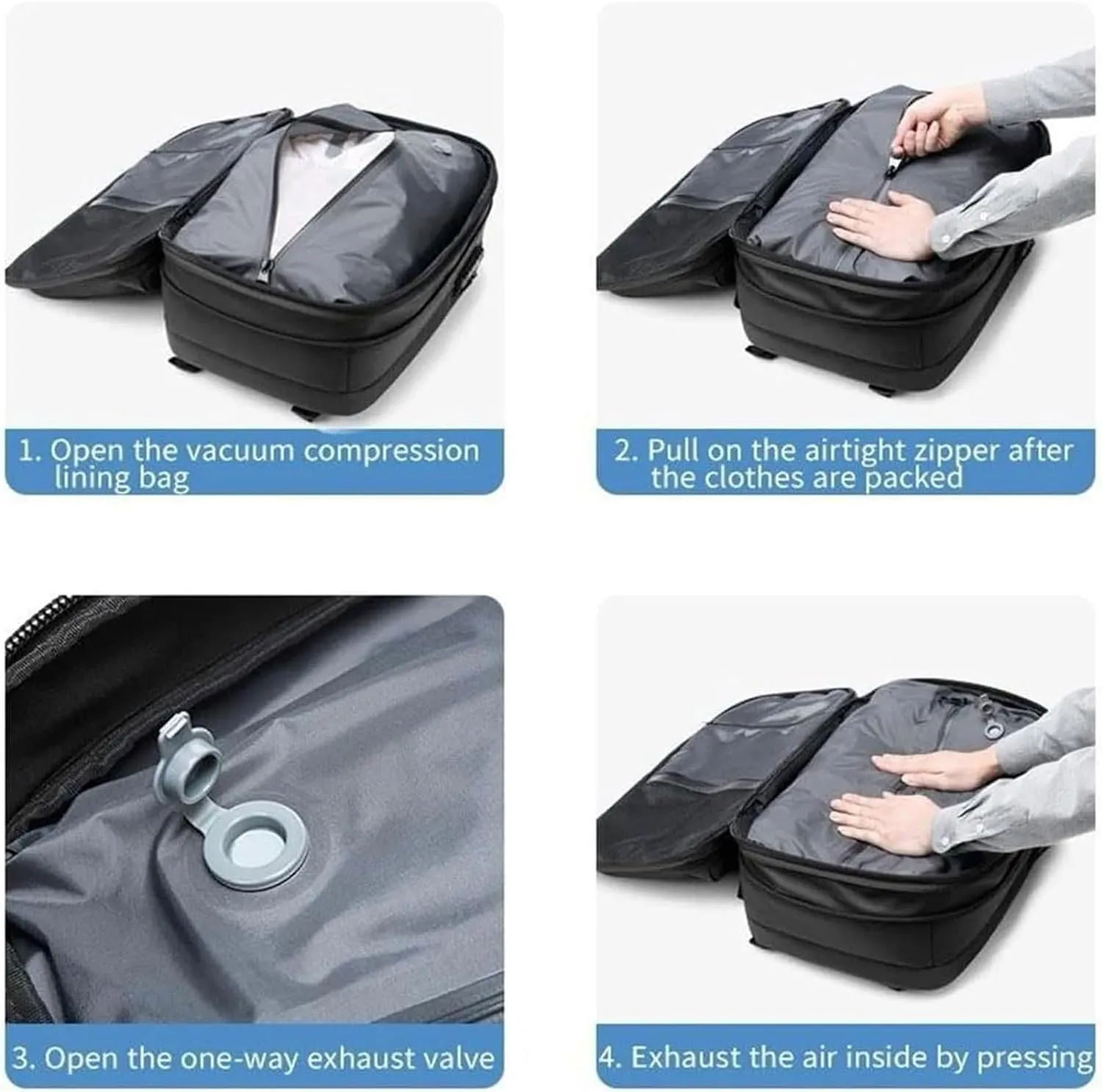 Vacspace Backpack, Vacspace Travel Bag with Vacuum, 40-60l Expandable Multifunctional Waterproof Anti-Theft Pack (Black-1.0)