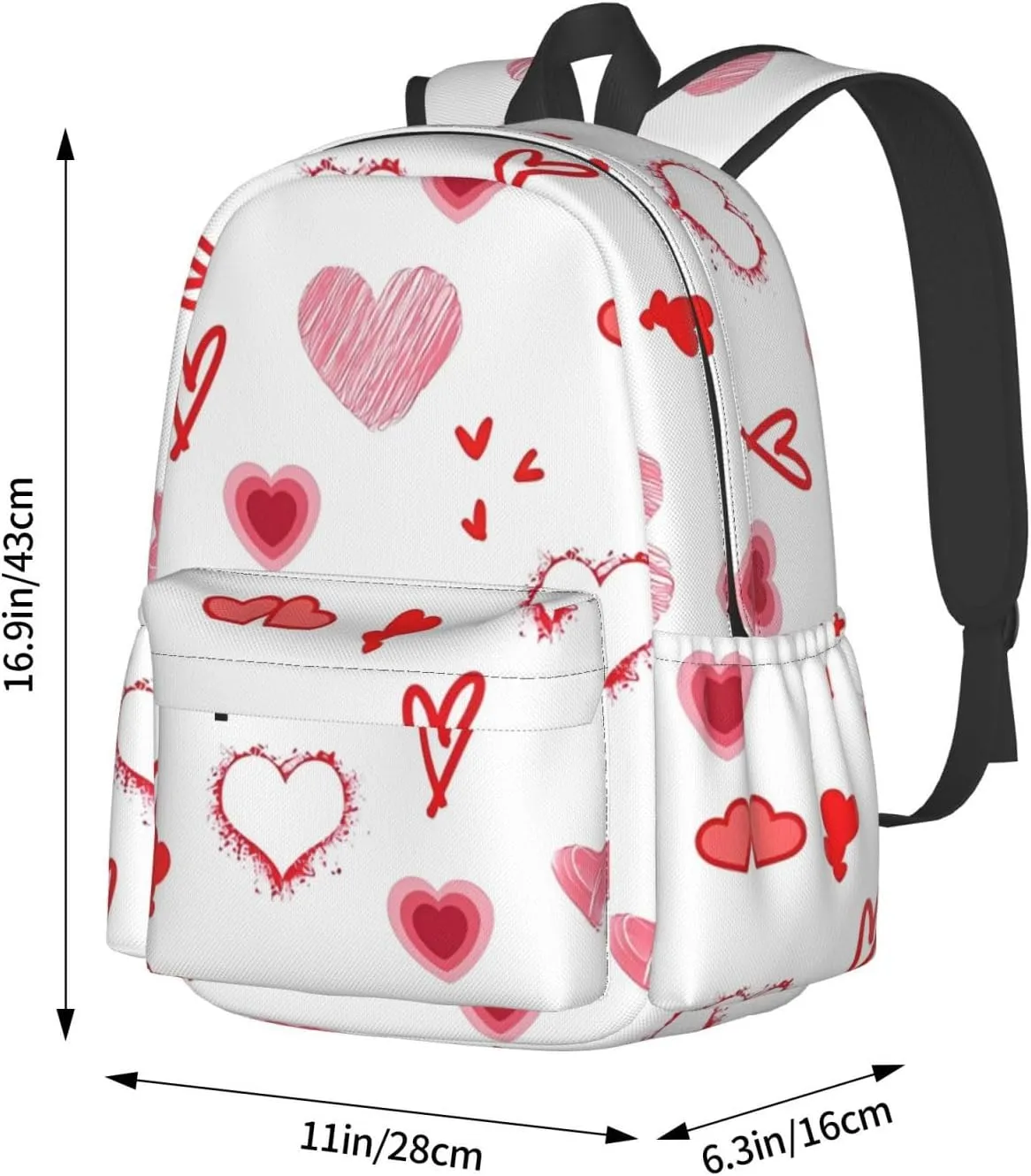 Valentine's Day. Love Hearts Backpack Casual Laptop Backpack Large Capacity Double Shoulder Bag Travel Daypack For Women Men