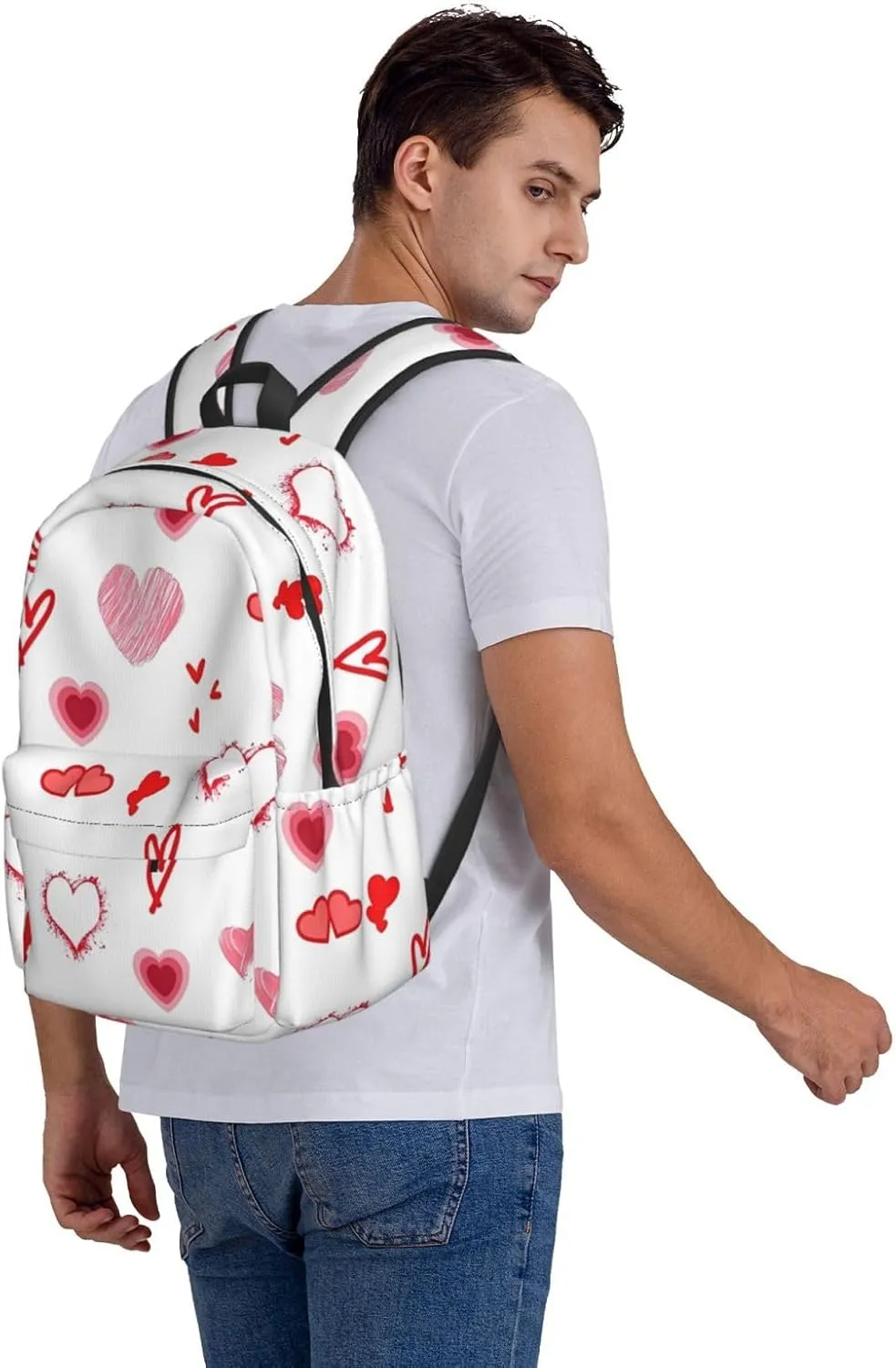 Valentine's Day. Love Hearts Backpack Casual Laptop Backpack Large Capacity Double Shoulder Bag Travel Daypack For Women Men