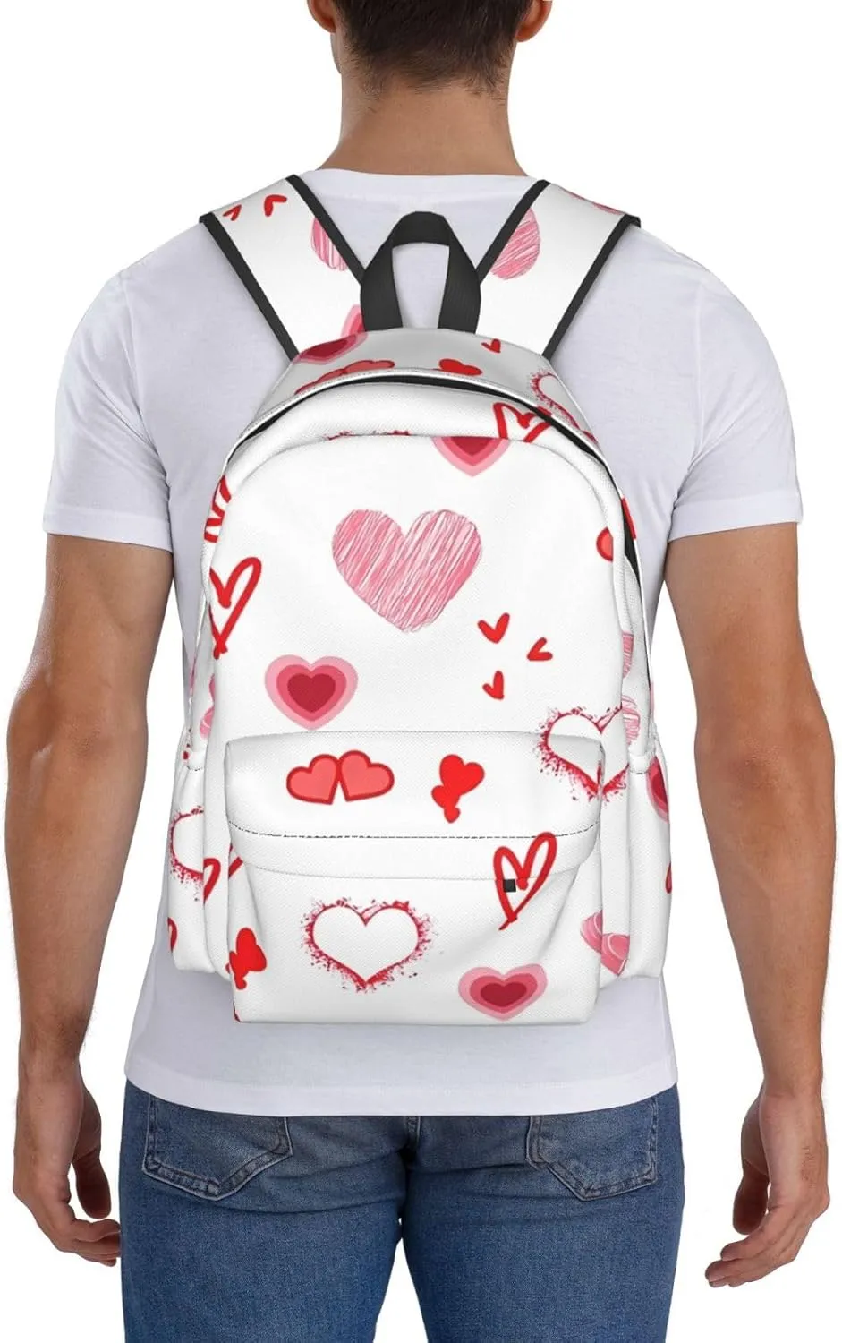 Valentine's Day. Love Hearts Backpack Casual Laptop Backpack Large Capacity Double Shoulder Bag Travel Daypack For Women Men
