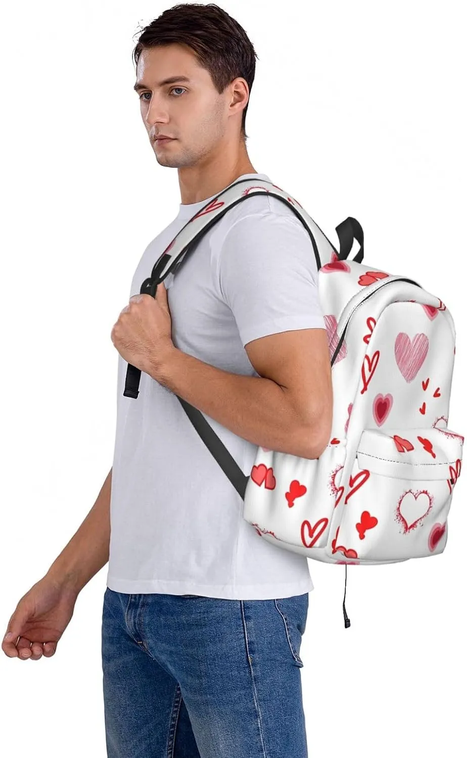 Valentine's Day. Love Hearts Backpack Casual Laptop Backpack Large Capacity Double Shoulder Bag Travel Daypack For Women Men