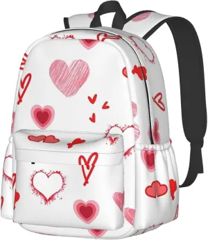 Valentine's Day. Love Hearts Backpack Casual Laptop Backpack Large Capacity Double Shoulder Bag Travel Daypack For Women Men
