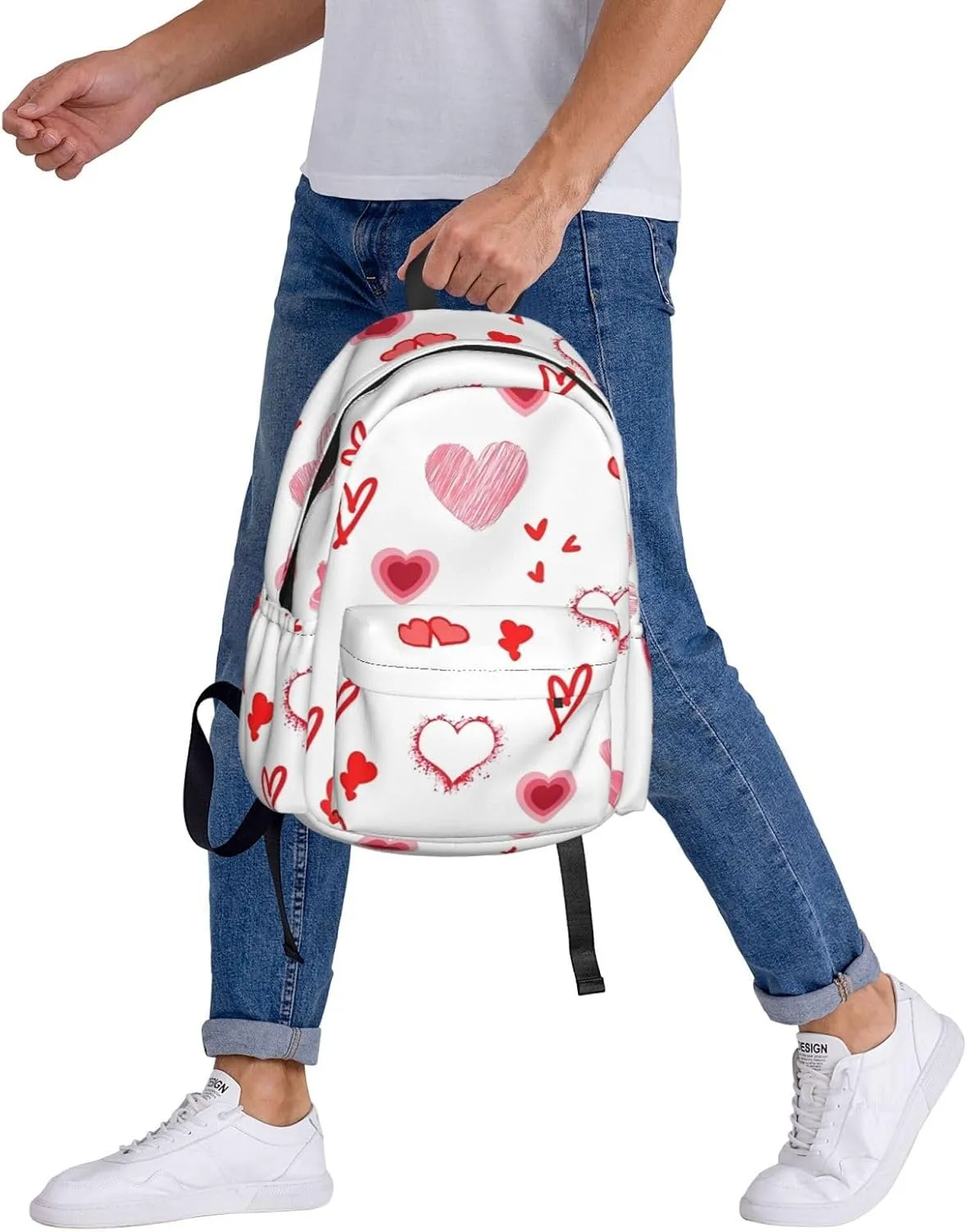 Valentine's Day. Love Hearts Backpack Casual Laptop Backpack Large Capacity Double Shoulder Bag Travel Daypack For Women Men