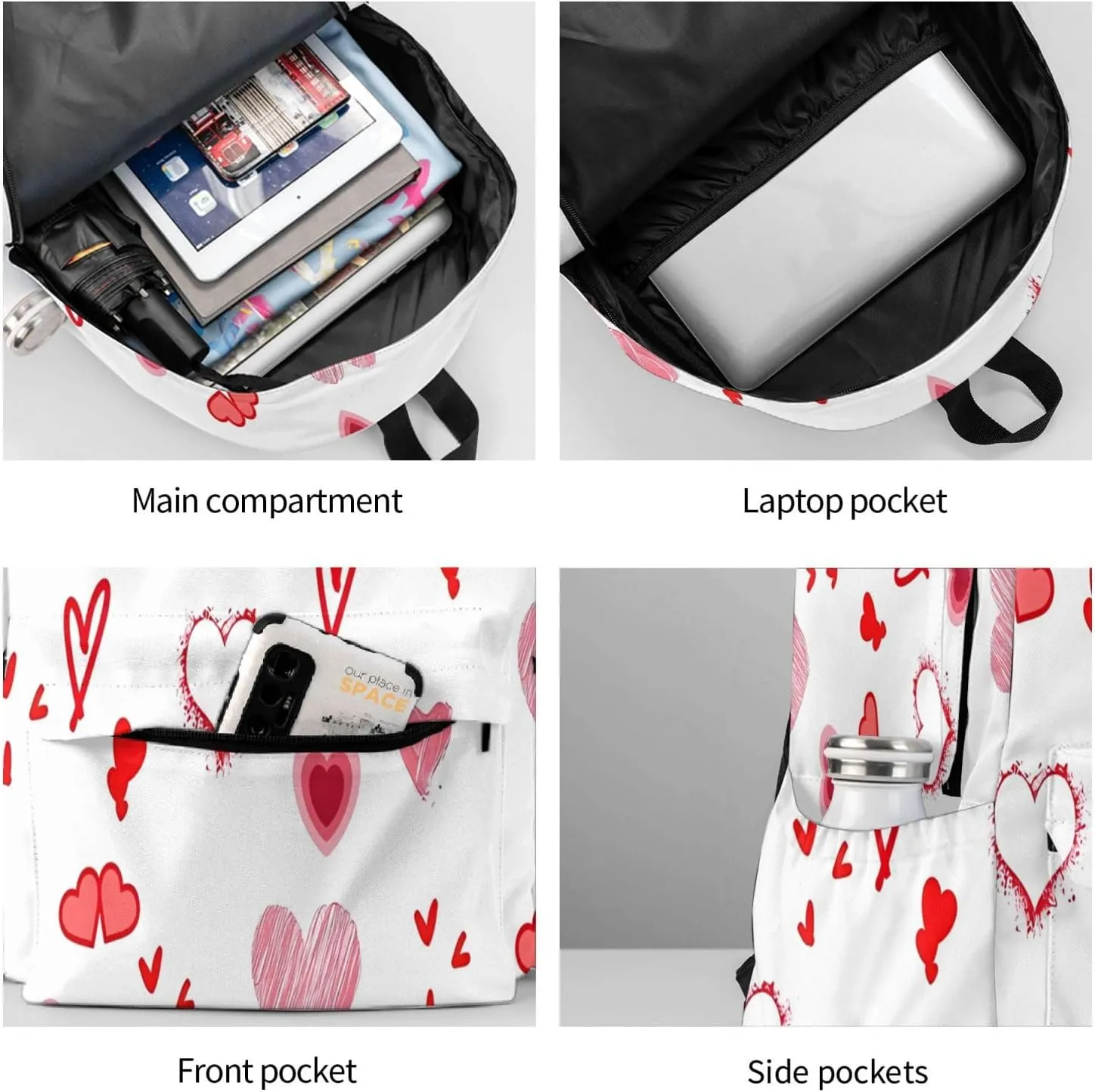 Valentine's Day. Love Hearts Backpack Casual Laptop Backpack Large Capacity Double Shoulder Bag Travel Daypack For Women Men