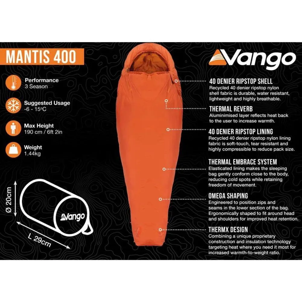 Vango Mantis 400 Lightweight Sleeping Bag (Harissa)