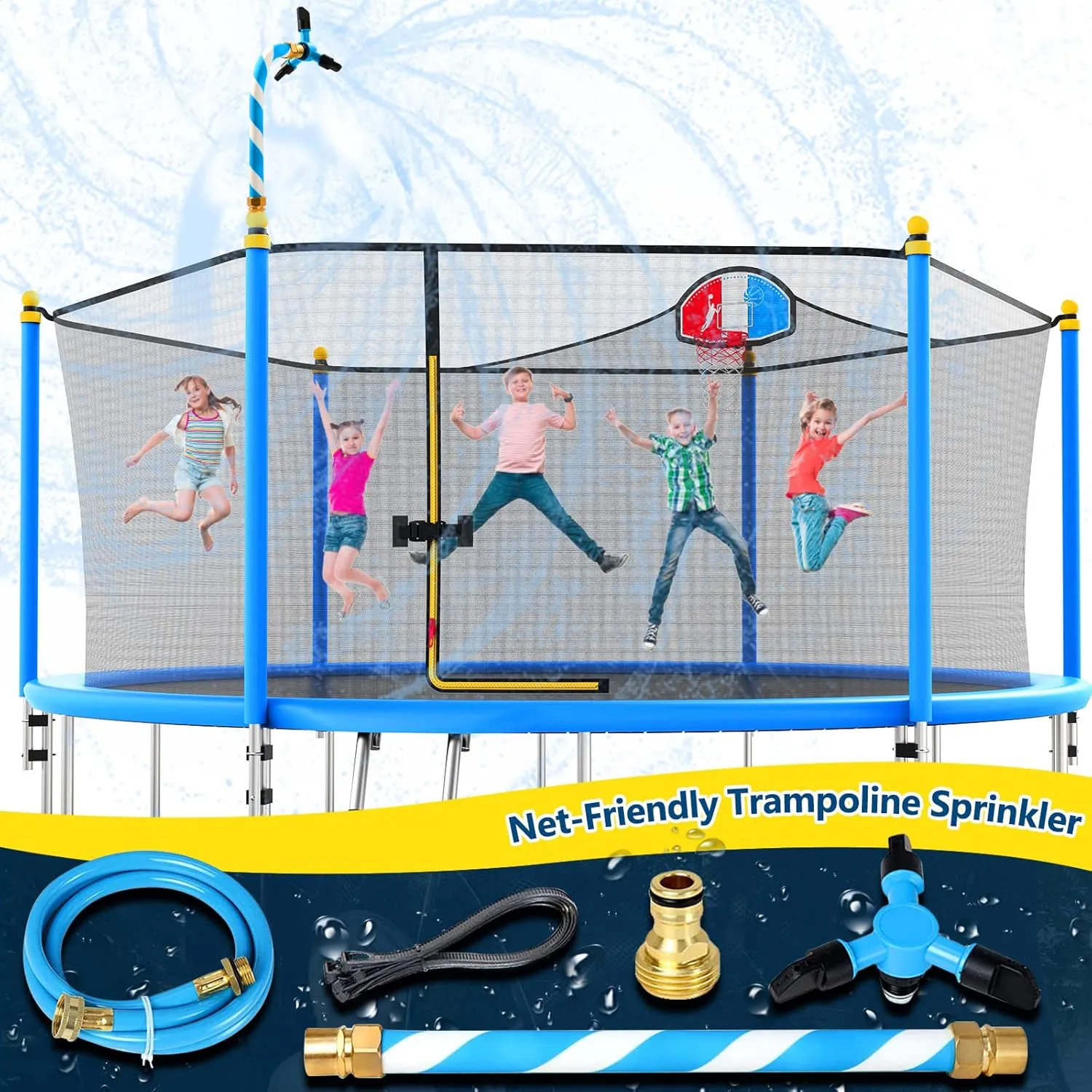 Vantic Trampoline Sprinkler, Net Friendly Water Sprinkler for Kids, 360° Rotating Trampoline, 5 Minutes Quick Setup Accessories, Blue