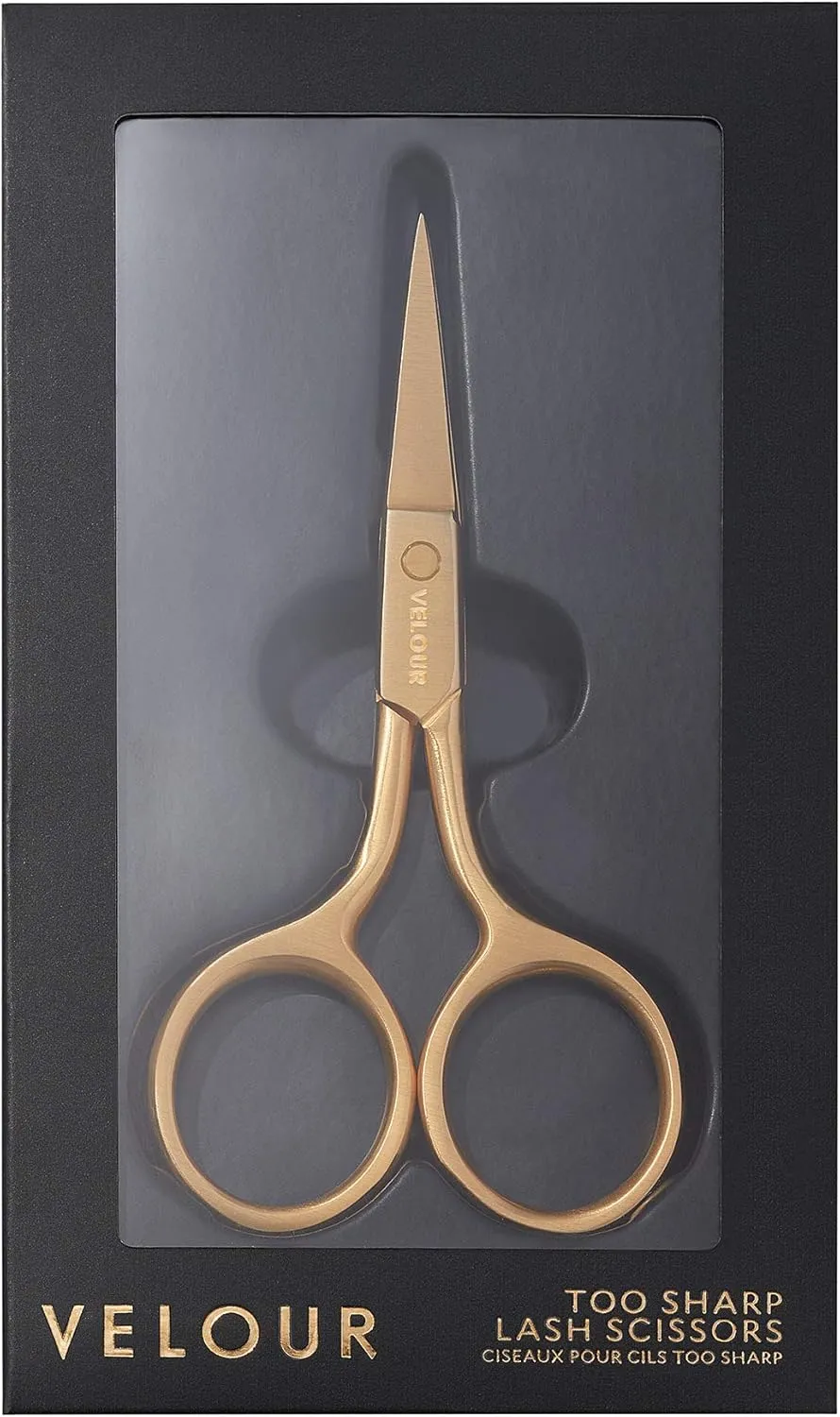 Velour Too Sharp Lash Scissors - Gold Stainless Steel - Small Hair Scissors for Brows, False Lashes, and Facial Hair - Pointed and Sharp Tip Shape Cutter - Portable Beauty Tool