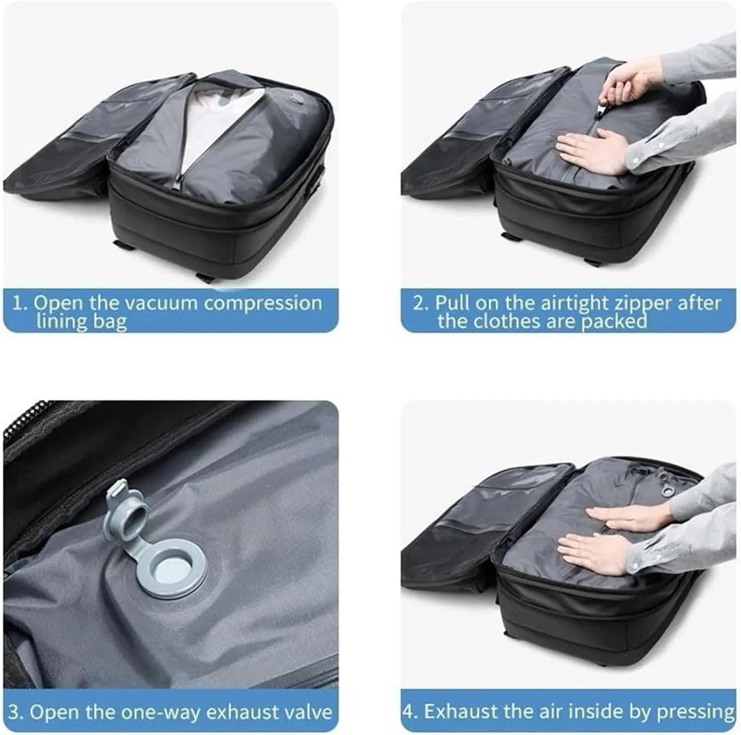 Veloutte Travel Backpack, 60l Vacpack Backpack with Vacuum, Multifunctional Waterproof Expandable Anti-Theft Pack (Blue-2.0)