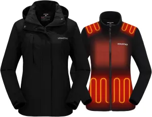 Venustas Women’s 3-in-1 Heated Jacket with Battery, Waterproof Jacket with Hood for Skiing