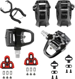 Venzo Compatible with Shimano SPD-SL & Shimano SPD System for Indoor Fitness Exercise Bike Bicycle Pedals & Cleats with 9/16" Heavy Duty Spindles Sealed Bearing