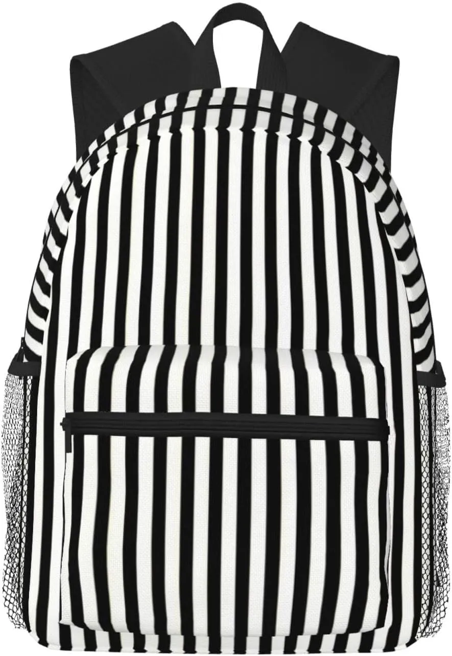 Vertical Gold Black And White Art Deco Stripes Lightweight Packable Backpack Travel Casual Hiking Daypack Foldable Backpack For Men Women