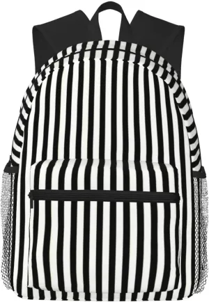 Vertical Gold Black And White Art Deco Stripes Lightweight Packable Backpack Travel Casual Hiking Daypack Foldable Backpack For Men Women
