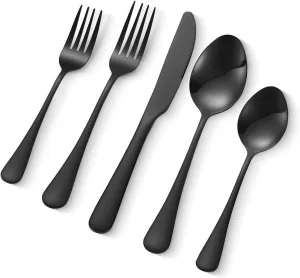 VEVOR 30-Piece Black Silverware Set, Food-Grade Stainless Steel Flatware Utensils for 6, Mirror Finished Cutlery Set, Dishwasher Safe Eating Tableware for Kitchen Home, Include Knife Fork Spoon