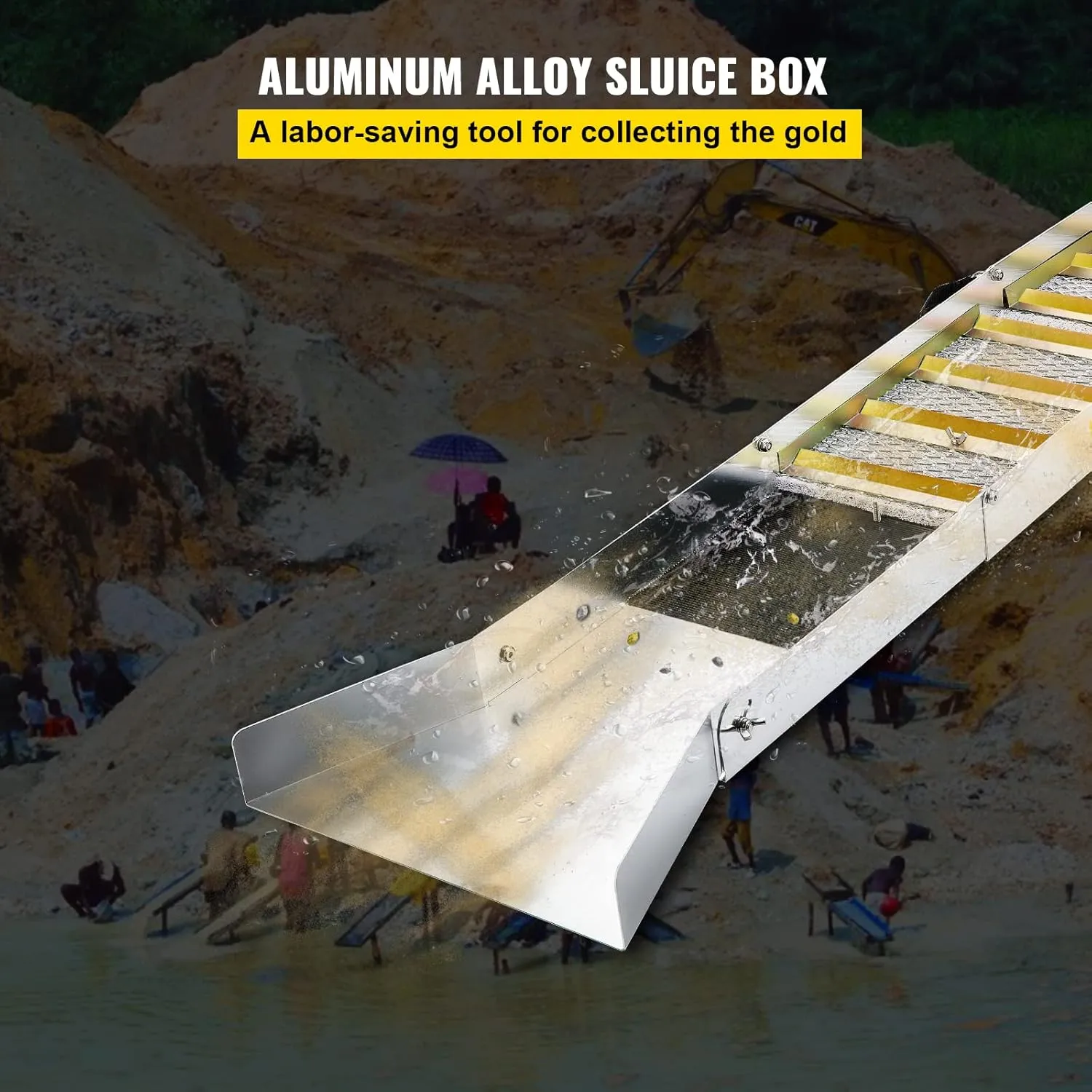 VEVOR Folding Aluminum Alloy Sluice Box, Compact 50" Sluice Boxes for Gold, Lightweight Gold Sluice Equipment, Portable Sluice Boxes w/Miner's Moss, River, Creek, Gold Panning, Prospecting, Dredging