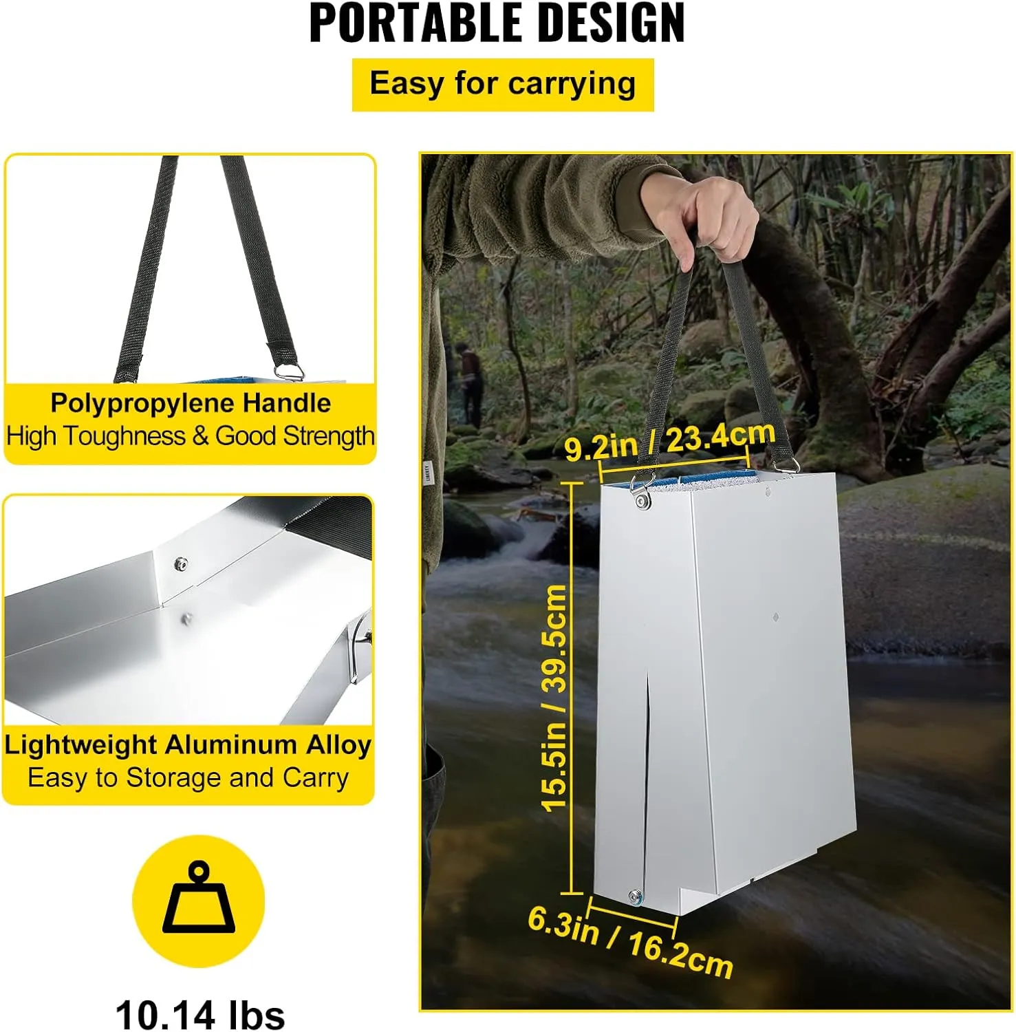 VEVOR Folding Aluminum Alloy Sluice Box, Compact 50" Sluice Boxes for Gold, Lightweight Gold Sluice Equipment, Portable Sluice Boxes w/Miner's Moss, River, Creek, Gold Panning, Prospecting, Dredging