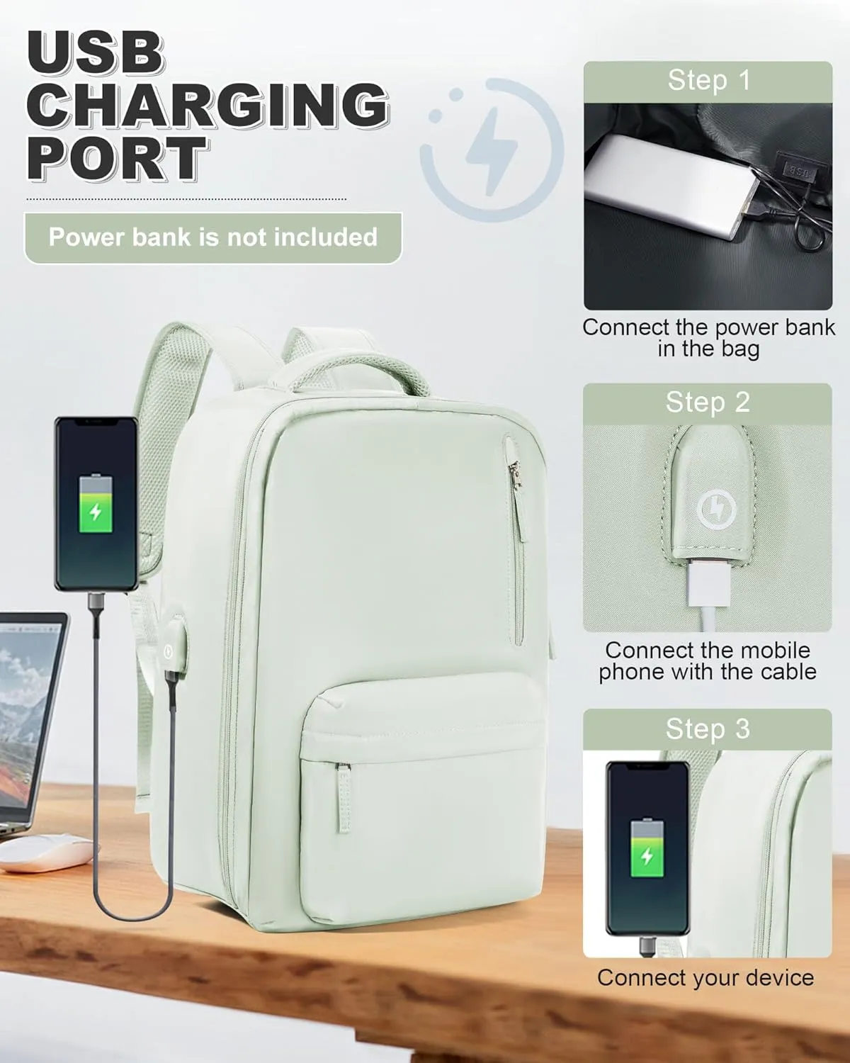 VGCUB Large Travel Backpack with Vacuum System Carry on Storage Compression Personal Item Bags with Electric Pump Work Business Vacpack College Airback lightweight Backpack for Women Men Mint green