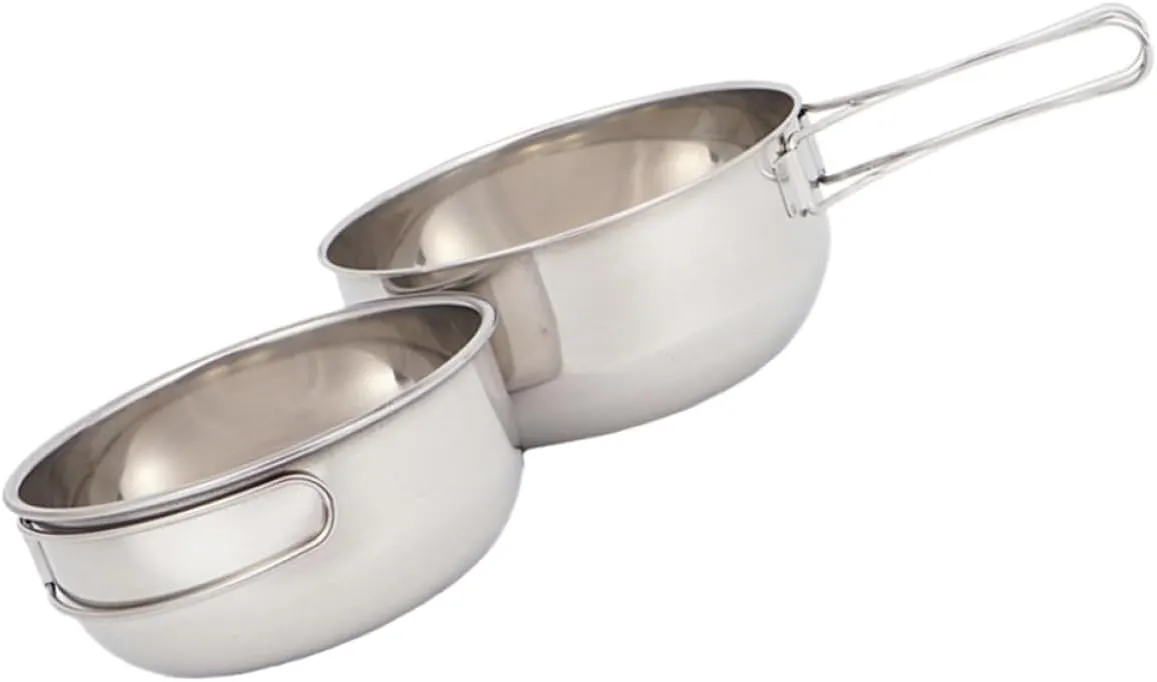 VICASKY Camping Utensils Set 3-piece Collapsible Bowl with Folding Handle Portable Tableware Stainless Steel Bowl Storage Bag for Outdoor