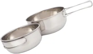 VICASKY Camping Utensils Set 3-piece Collapsible Bowl with Folding Handle Portable Tableware Stainless Steel Bowl Storage Bag for Outdoor