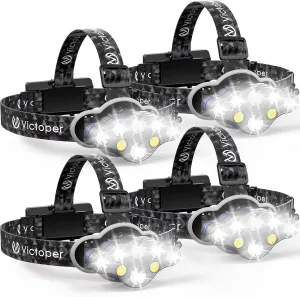 Victoper Rechargeable Headlamp 4 Pack, 8 LED High Lumen Bright Head Lamp with Red Light, Lightweight USB Head Light, 8 Mode Waterproof Head Flashlight for Outdoor Running Hunting Camping Gear, Black