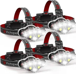Victoper Rechargeable Headlamp 4 Pack, 8 LED High Lumen Bright Head Lamp with Red Light, Lightweight USB Head Light, 8 Mode Waterproof Head Flashlight for Outdoor Running Hunting Hiking Camping