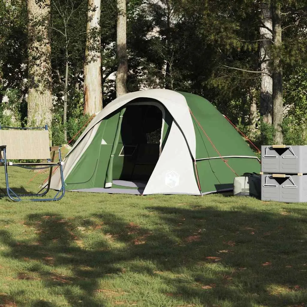 vidaXL Camping Tent Cabin - 4-Person Green Waterproof Tent with Removable Fly and Gear Loft