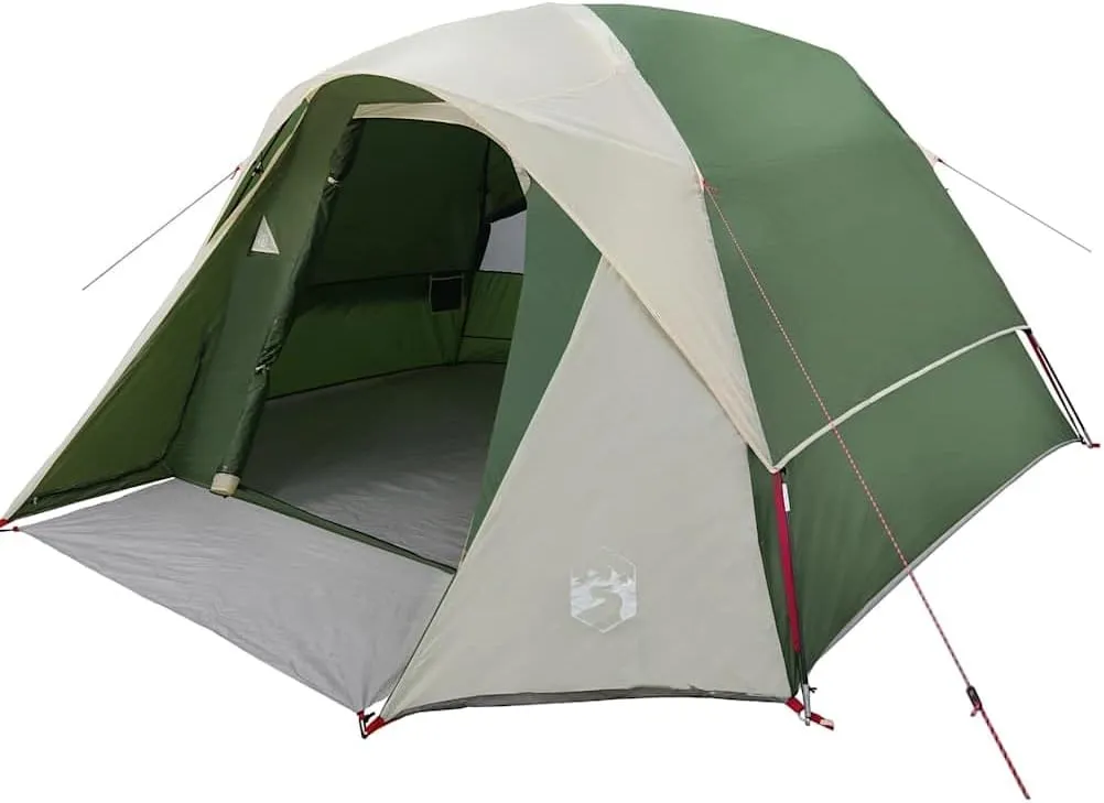 vidaXL Camping Tent Cabin - 4-Person Green Waterproof Tent with Removable Fly and Gear Loft