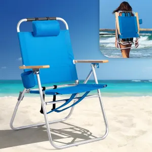 VINGLI Aluminum Backpack Beach Chair – Tall Beach Chairs for Adults, Portable with Adjustable Straps, 3-Position Reclining, Cup Holder, High Lightweight Beach Chairs for Beach (Blue, 17" High)