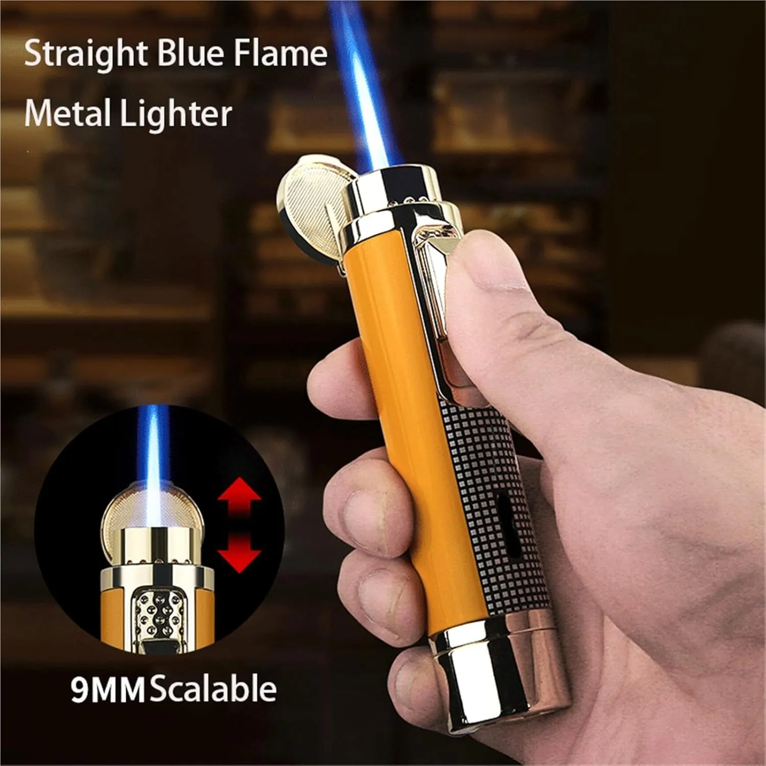 Vintage Metal Torch Butane Lighters, Windproof Jet Flame, 360 Degree Ignition, Retractable Flame Spout, Refillable Gas Portable Lighters (Fuel Not Included)(Gold)