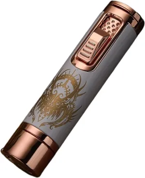 Vintage Metal Torch Butane Lighters, Windproof Jet Flame, 360 Degree Ignition, Retractable Flame Spout, Refillable Gas Portable Lighters (Fuel Not Included)(Gold)
