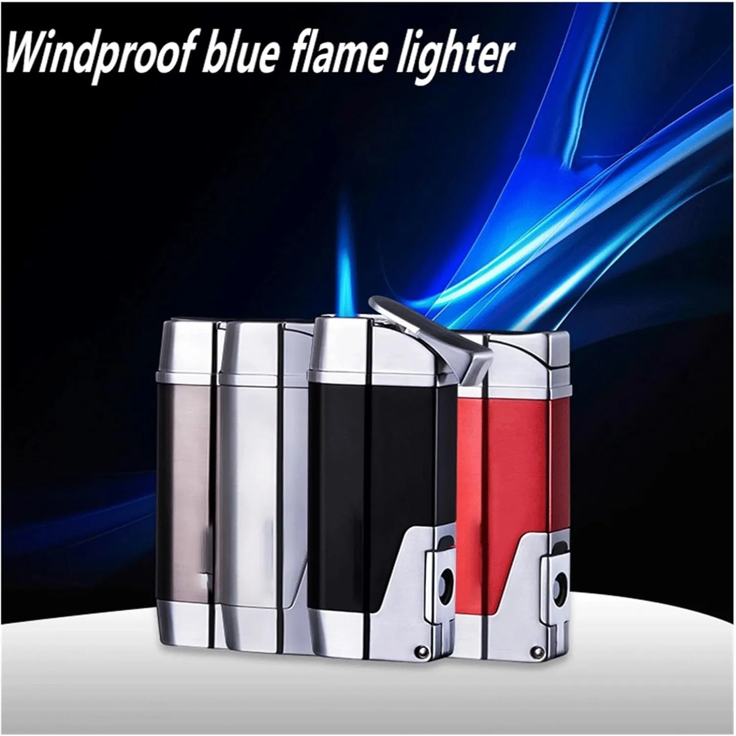 Vintage Metal Windproof Jet Flame Butane Lighter, Adjustable Flame, Refillable Gas Portable Lighter, Gift for Men (No Fuel Included)(Black)