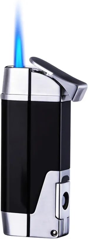 Vintage Metal Windproof Jet Flame Butane Lighter, Adjustable Flame, Refillable Gas Portable Lighter, Gift for Men (No Fuel Included)(Black)