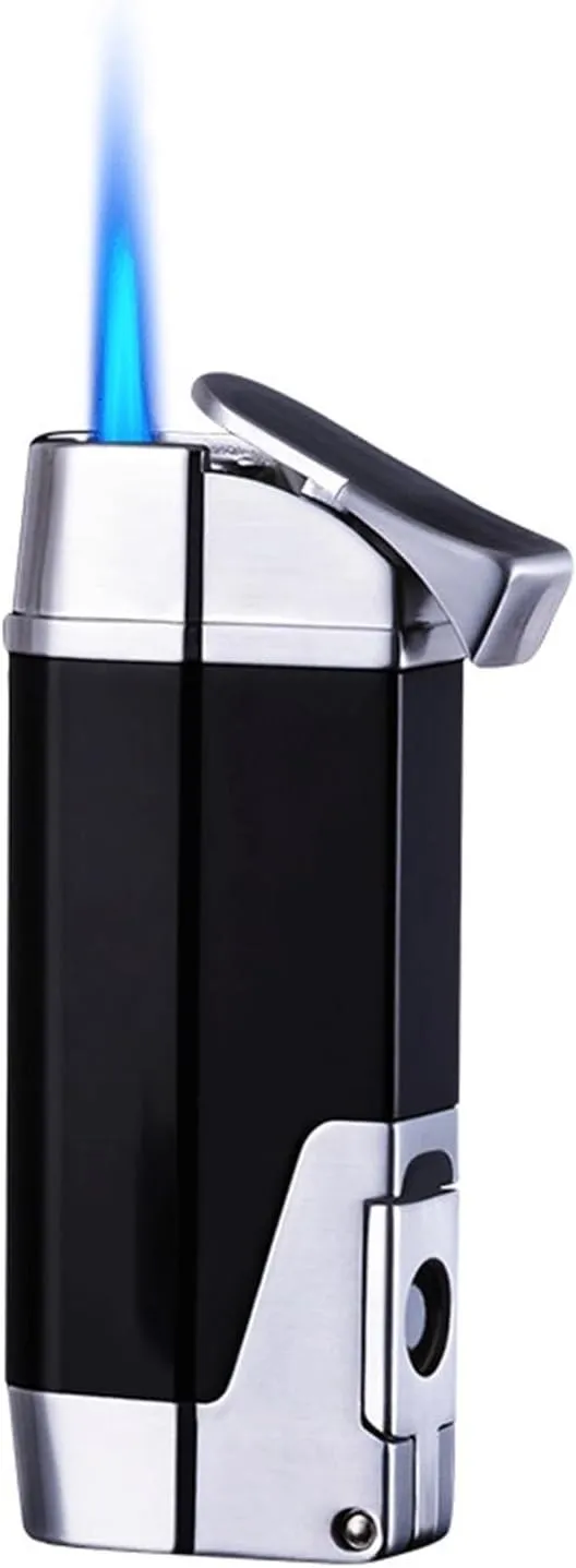 Vintage Metal Windproof Jet Flame Butane Lighter, Adjustable Flame, Refillable Gas Portable Lighter, Gift for Men (No Fuel Included)(Black)