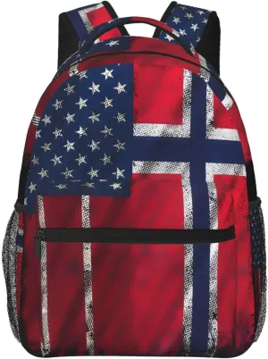 Vintage Norwegian Norway American Flag Backpack Casual Laptop Backpack Double Shoulder Bag Lightweight Backpack For Women Men Travel
