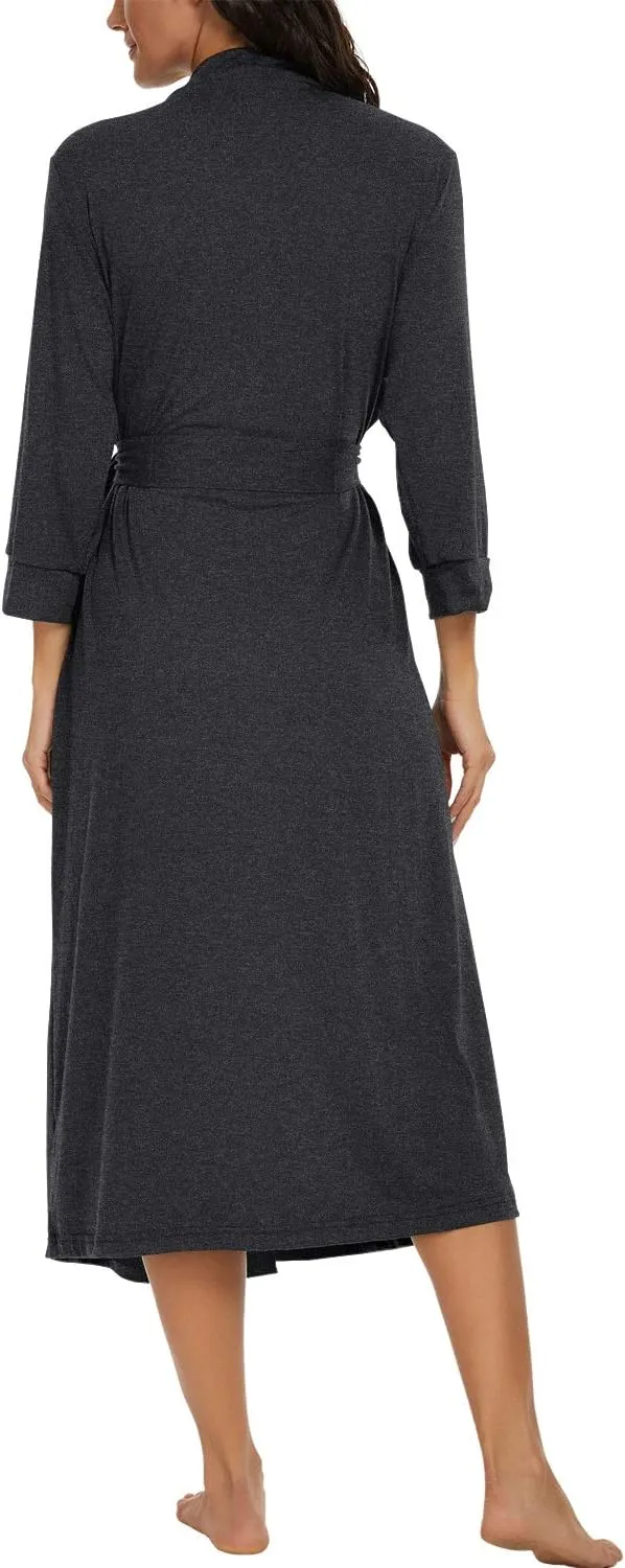 VINTATRE Women Kimono Robes Long Knit Bathrobe Lightweight Soft Knit Sleepwear V-neck Casual Ladies Loungewear