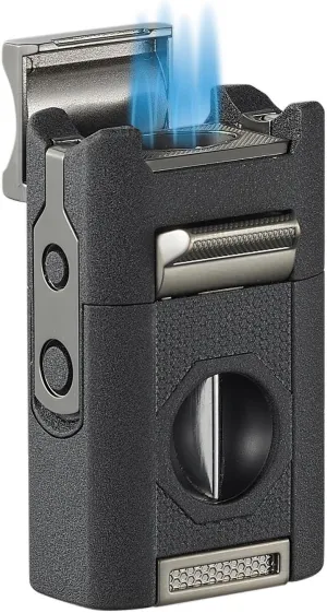 Visol Joplin Quad Torch Multi-Tool Table Lighter, Built in Guillotine and Wedge Cutters, Butane Refillable Adjustable Flame Lighter (Shipped Without Butane) (Black)