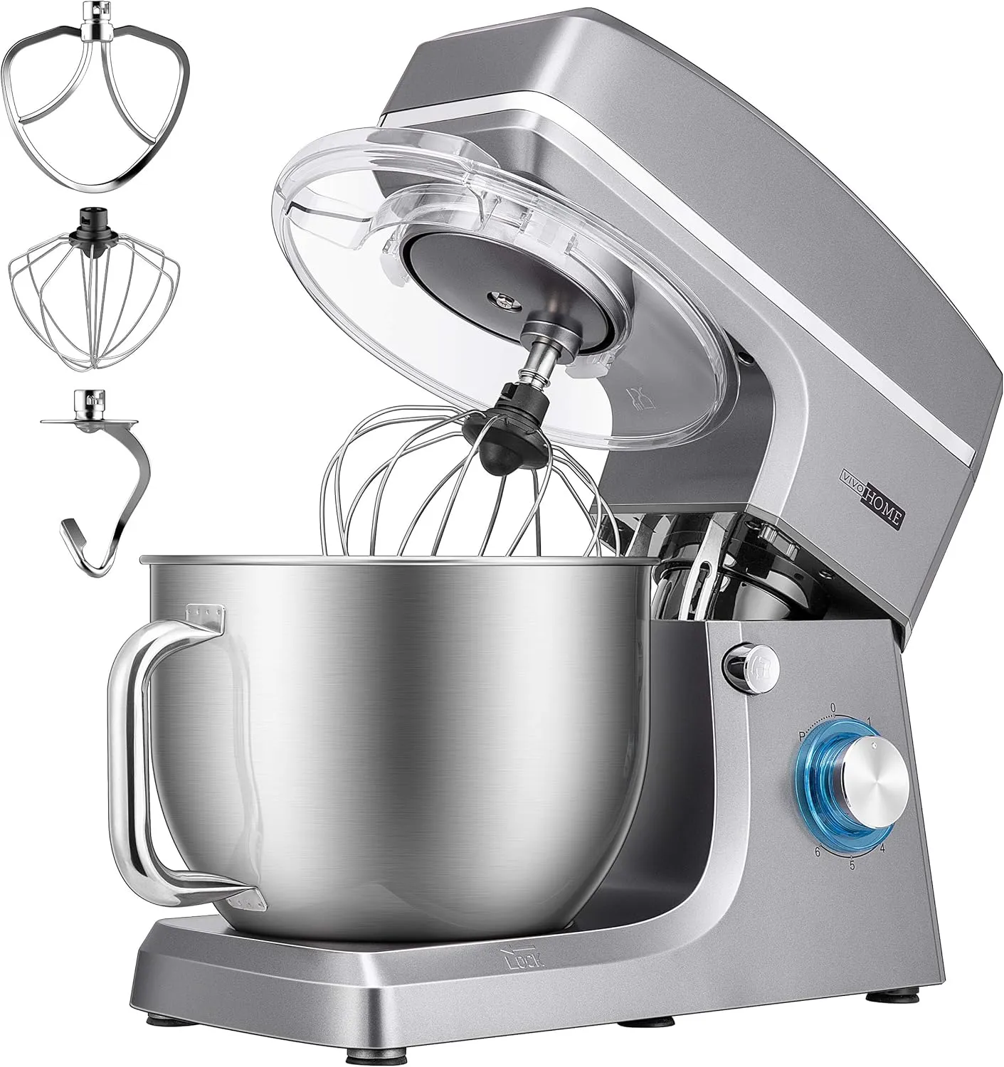 VIVOHOME 7.5 Quart Stand Mixer, 660W 6-Speed Tilt-Head Kitchen Electric Food Mixer with Beater, Dough Hook, Wire Whip, and Egg Separator, Iron Gray