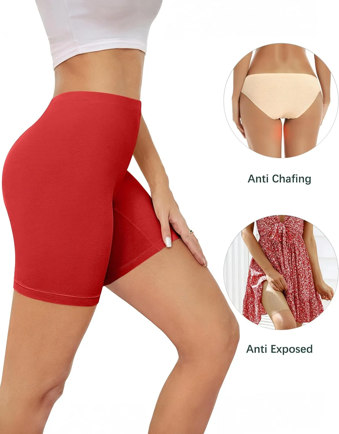 voenxe Women Cotton Boy Short Underwear,Shorts for Under Dress,Ladies Anti Chafe Boxer Briefs,High Waist Long Leg,4 Pack