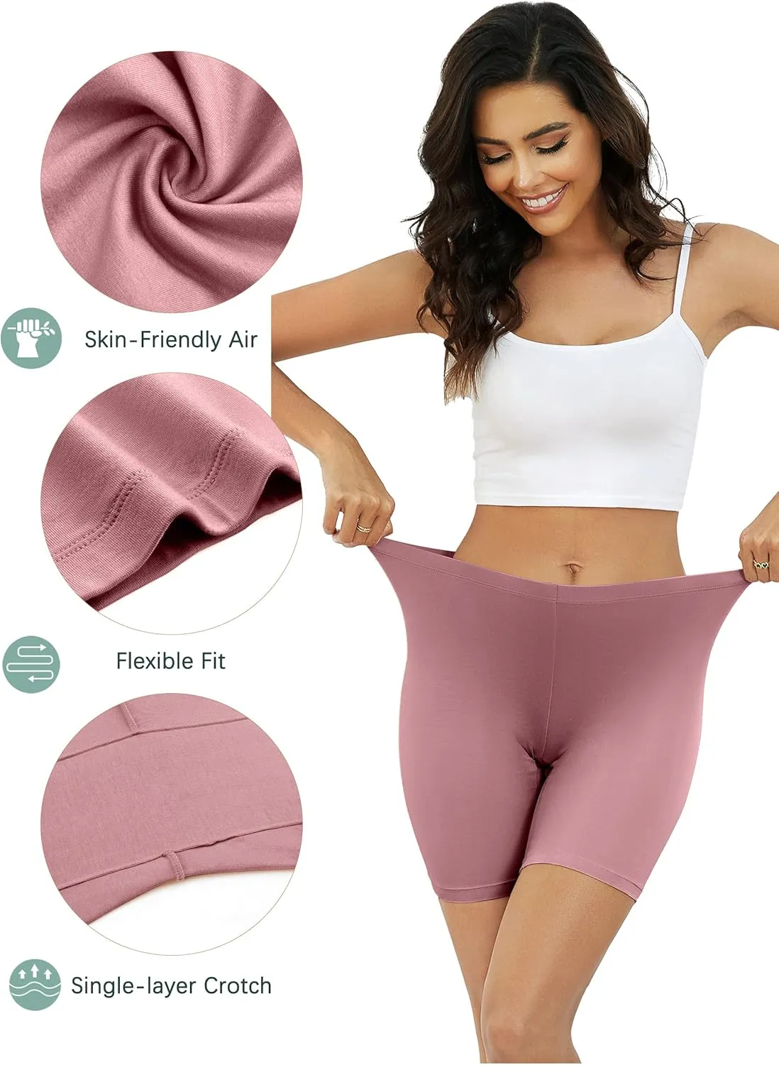 voenxe Women Cotton Boy Short Underwear,Shorts for Under Dress,Ladies Anti Chafe Boxer Briefs,High Waist Long Leg,4 Pack