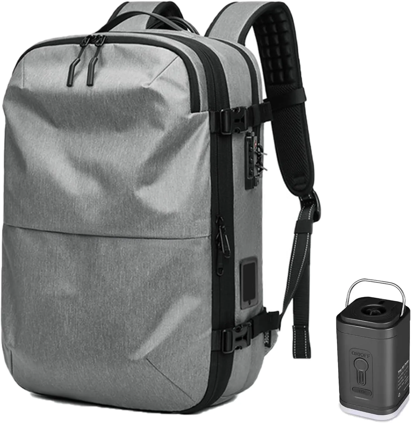 Voyage Vac Backpack, Voyagevac Premium Backpack, Vacuum Compression Travel Backpacks with Pump, 60l Expandable (Grey)