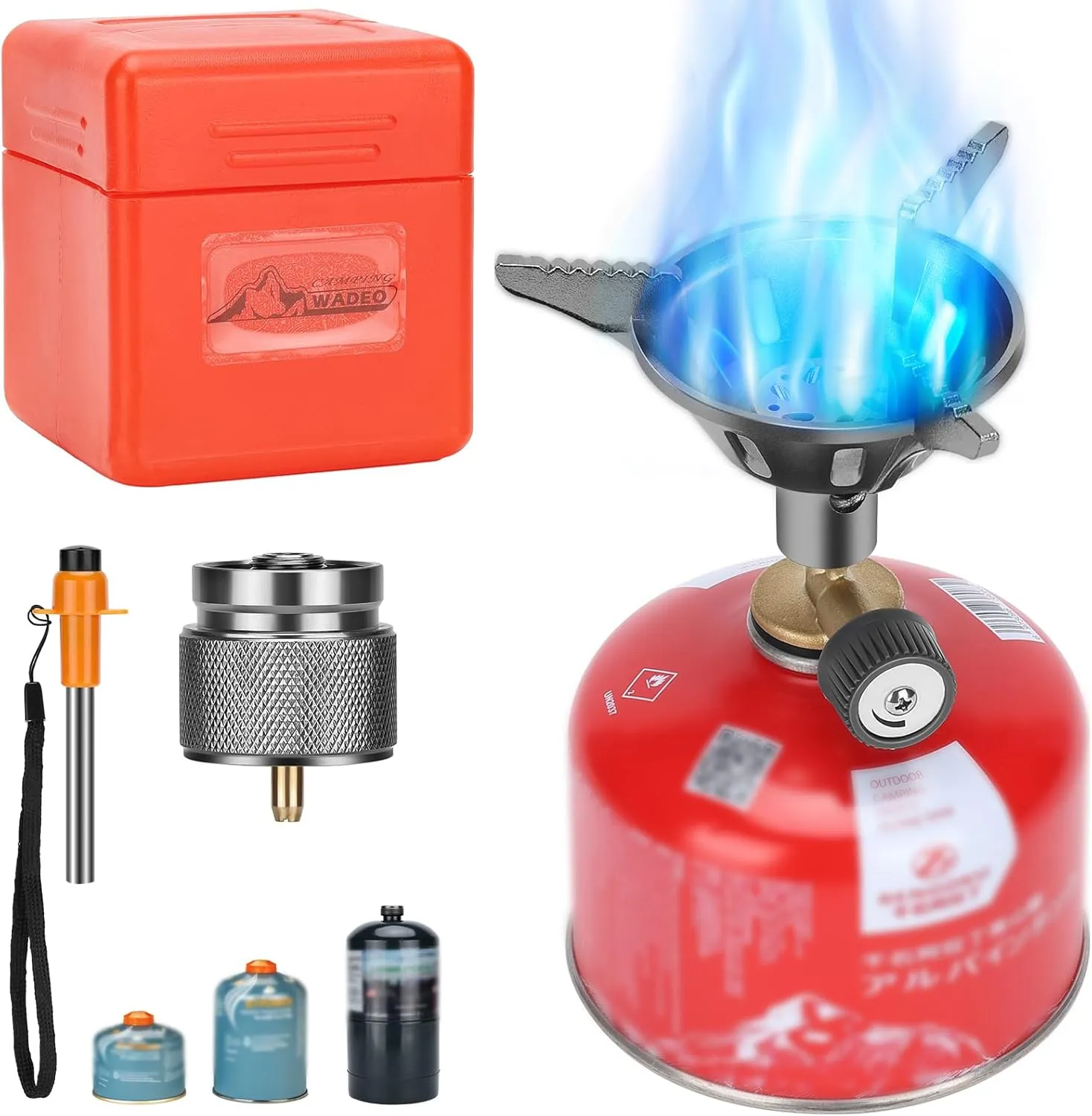 WADEO Camping Propane and Isobutane Stove, Single Burner Camp Stove with Piezo Ignitor, Portable Backpacking Stove for Outdoor Cooking, Hiking, Camping Trips, Beach and Car Camping(Fuel not included)