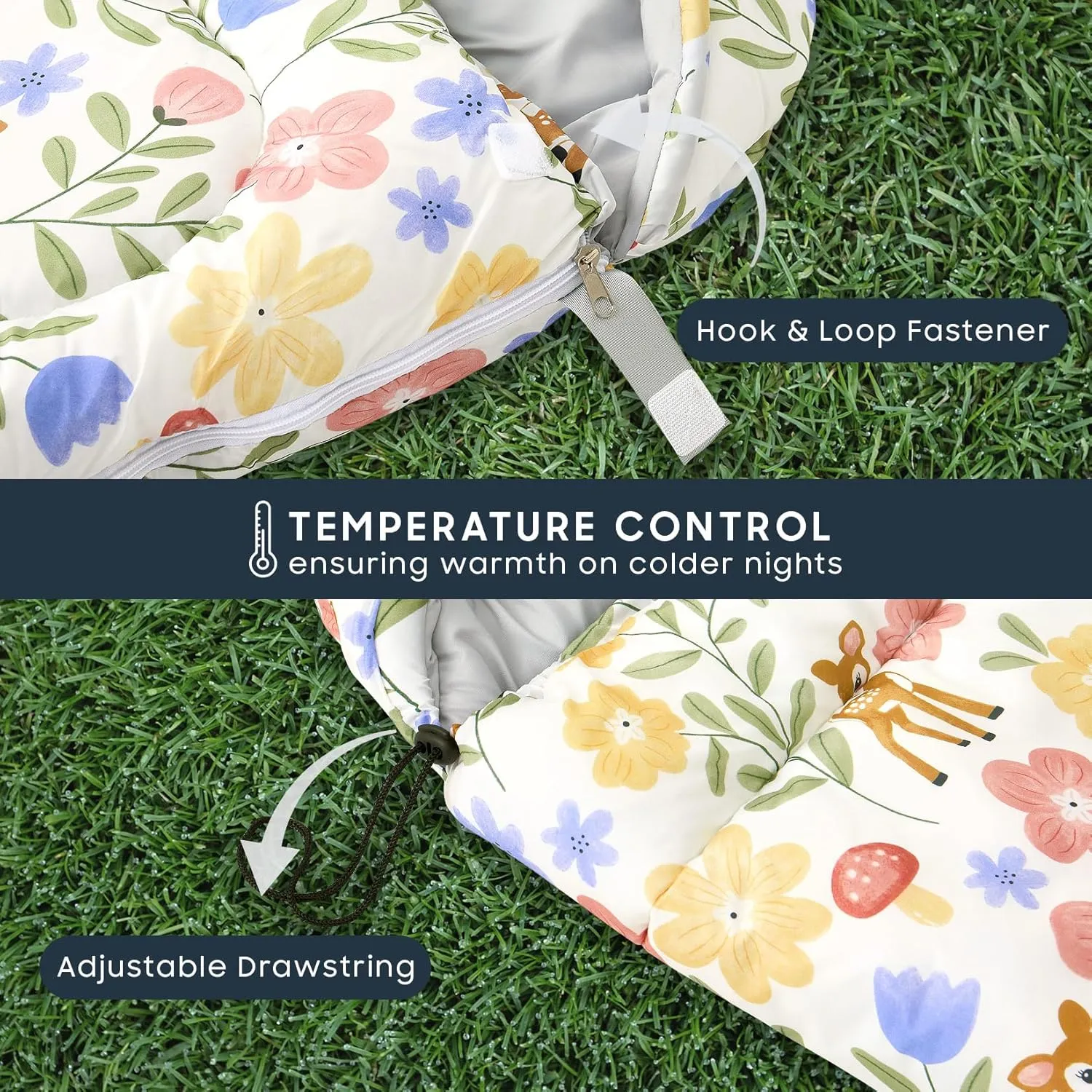 Wake In Cloud - Kids Sleeping Bag for Girls Toddlers, Camping in Warm Cold Weather, Backpacking Lightweight Compact Outdoor Liner for 3 Seasons Summer Spring Fall