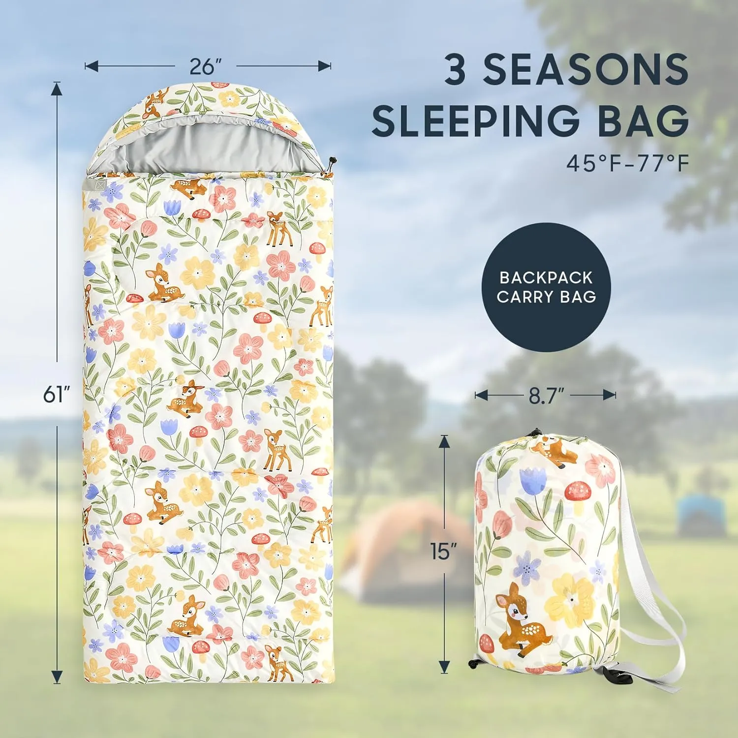 Wake In Cloud - Kids Sleeping Bag for Girls Toddlers, Camping in Warm Cold Weather, Backpacking Lightweight Compact Outdoor Liner for 3 Seasons Summer Spring Fall