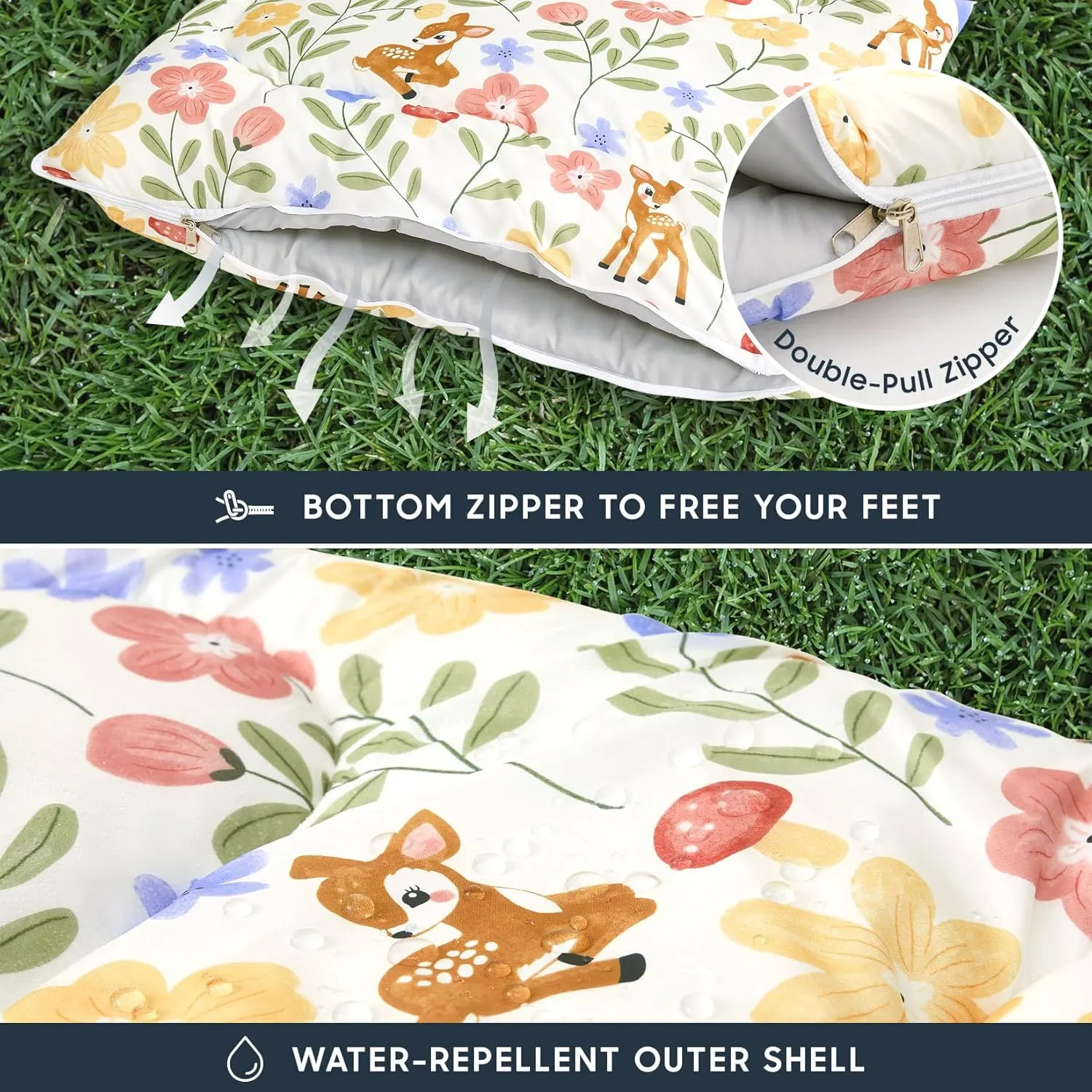 Wake In Cloud - Kids Sleeping Bag for Girls Toddlers, Camping in Warm Cold Weather, Backpacking Lightweight Compact Outdoor Liner for 3 Seasons Summer Spring Fall