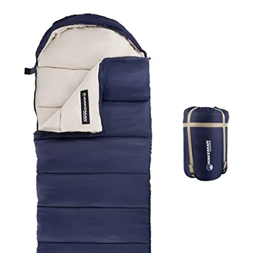 Wakeman Outdoors Sleeping Bag – 35F Rated 3 Season Envelope Style with Hood for Outdoor Camping, Backpacking and Hiking with Carry Bag (Navy)