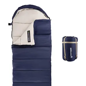 Wakeman Outdoors Sleeping Bag – 35F Rated 3 Season Envelope Style with Hood for Outdoor Camping, Backpacking and Hiking with Carry Bag (Navy)