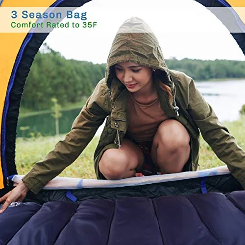 Wakeman Outdoors Sleeping Bag – 35F Rated 3 Season Envelope Style with Hood for Outdoor Camping, Backpacking and Hiking with Carry Bag (Navy)